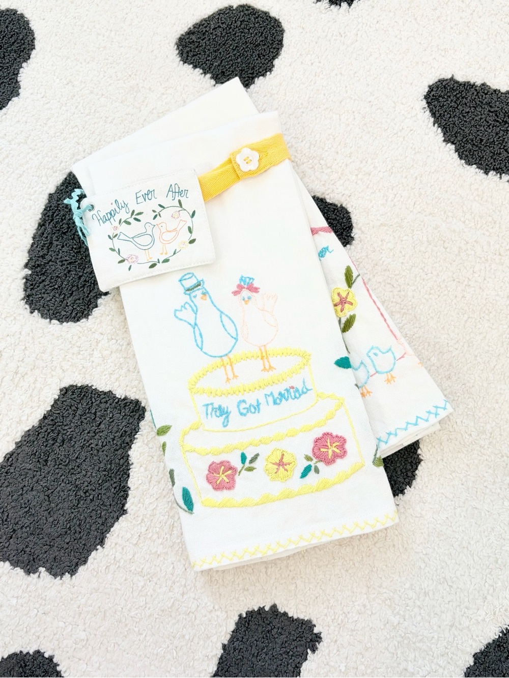 NEW Anthropologie Happily Ever After Tea Dish Towel Set Wedding Engagement Decor